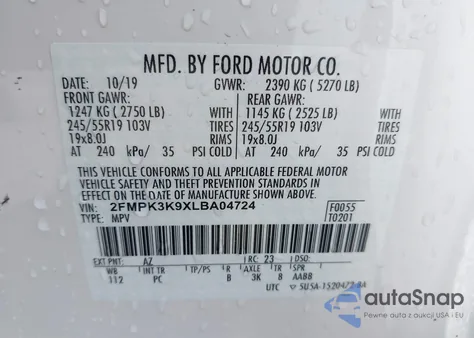 2020 Ford Edge Titanium из США, поврежденный, VIN 2FMPK3K9XLBA04724